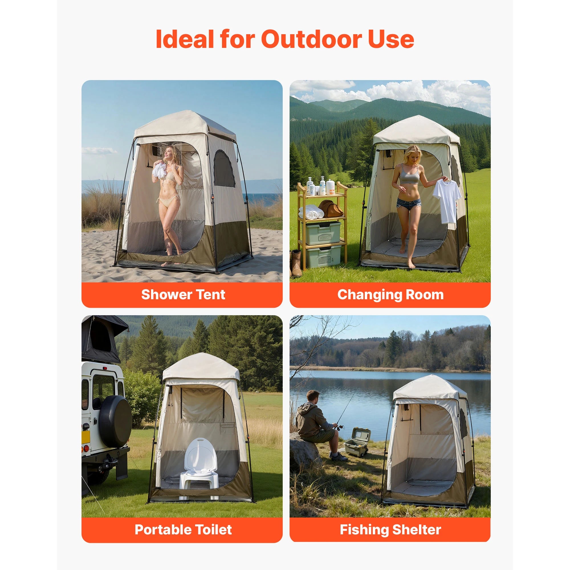 Foldable Privacy Tent with Ground Stakes, Ropes, & Crossbar