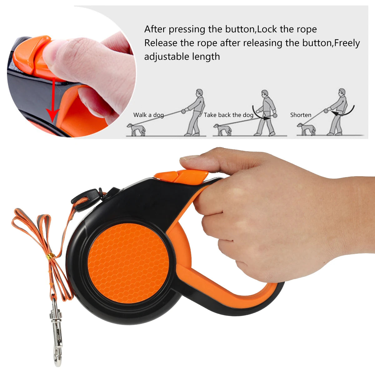 8M Retractable Dog Lead, Heavy-Duty Reflective Leash