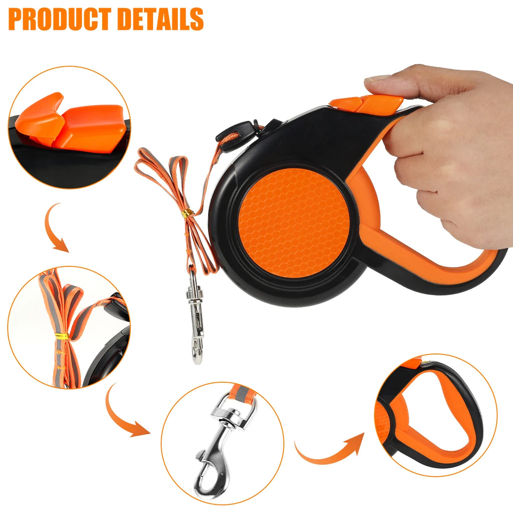 8M Retractable Dog Lead, Heavy-Duty Reflective Leash