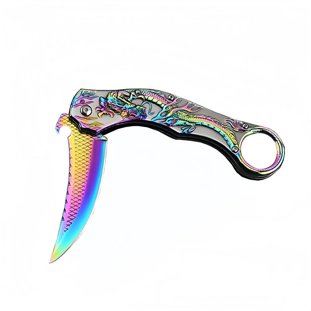 Folding Knife with Colorful 3D Dragon Relief