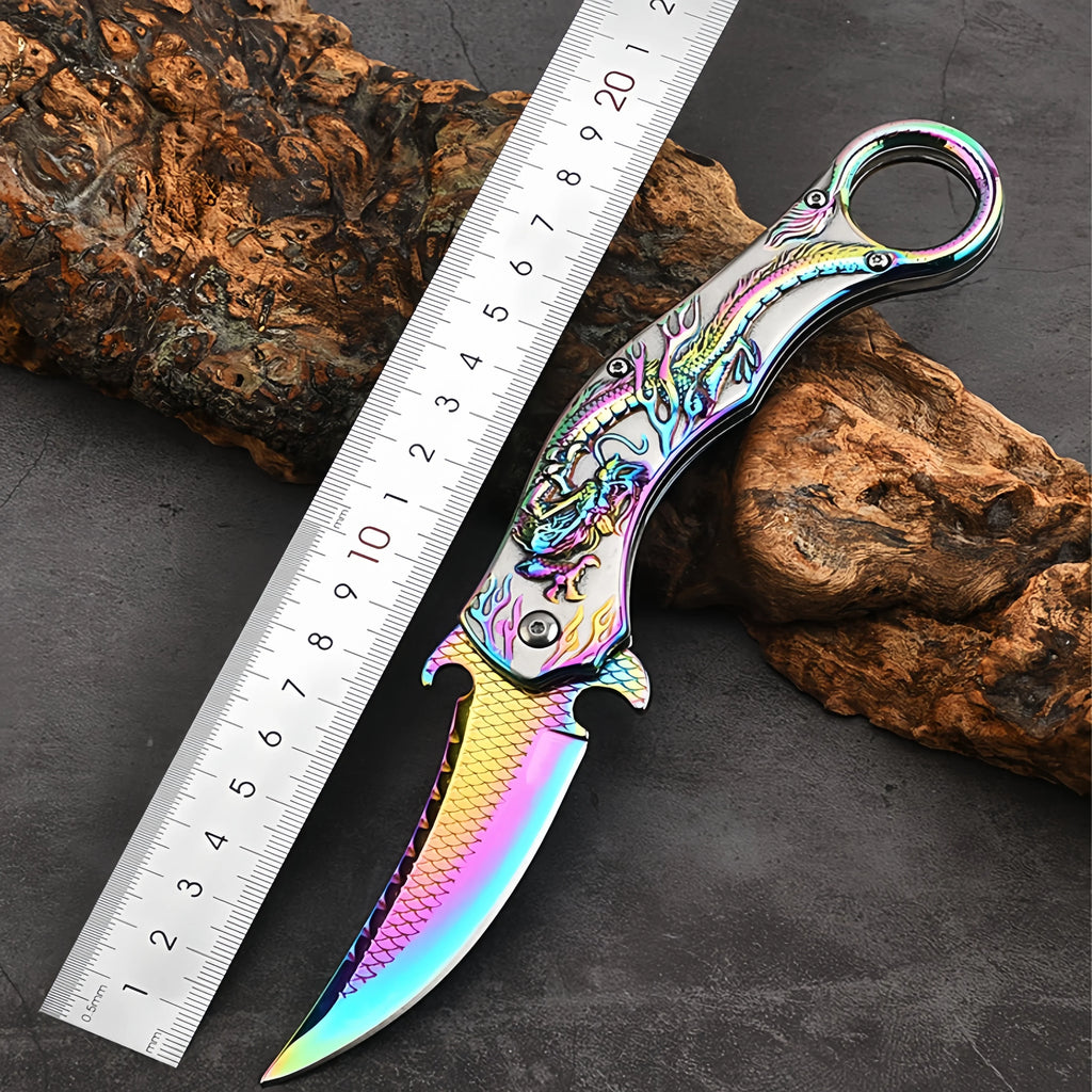 Folding Knife with Colorful 3D Dragon Relief
