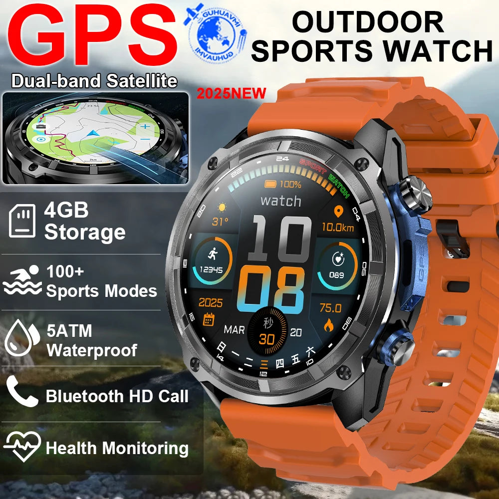 Tactical Android iOS Smartwatch Built-in GPS Offline Map