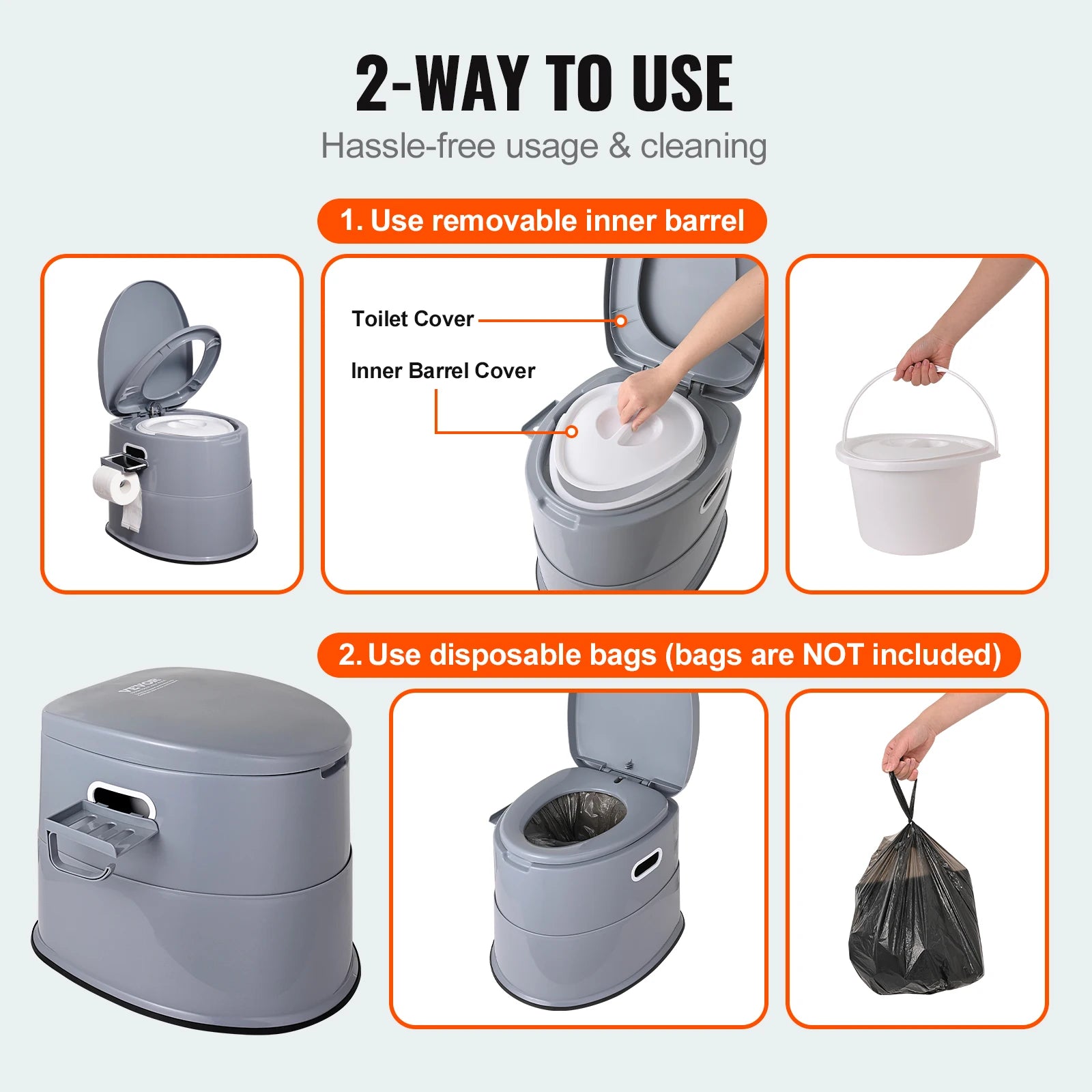 Portable Travel Toilet with Detachable Inner Bucket