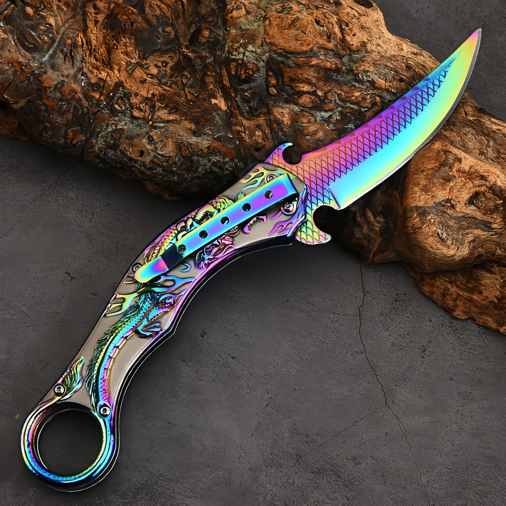 Folding Knife with Colorful 3D Dragon Relief
