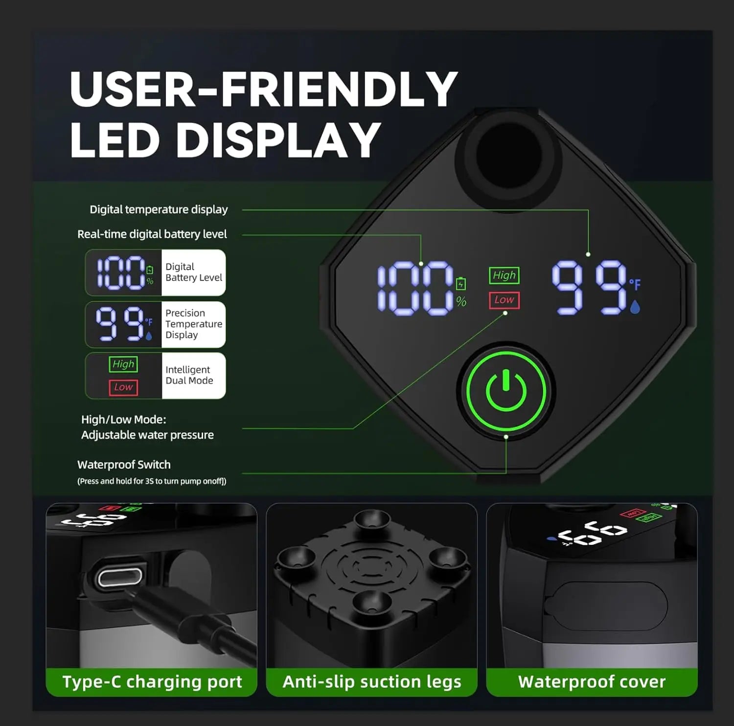 Portable Rechargeable Camping Shower with Heater