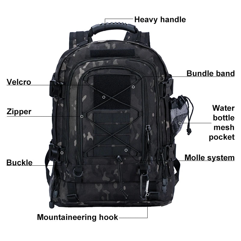 55L Tactical Backpack - Large Capacity Military Pack for Multi-Day Adventures