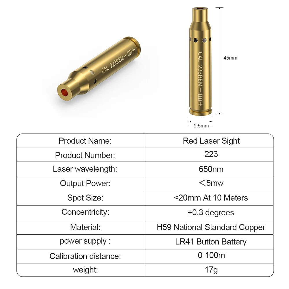 223REM Optics Cartridge Red Dot Laser Bore