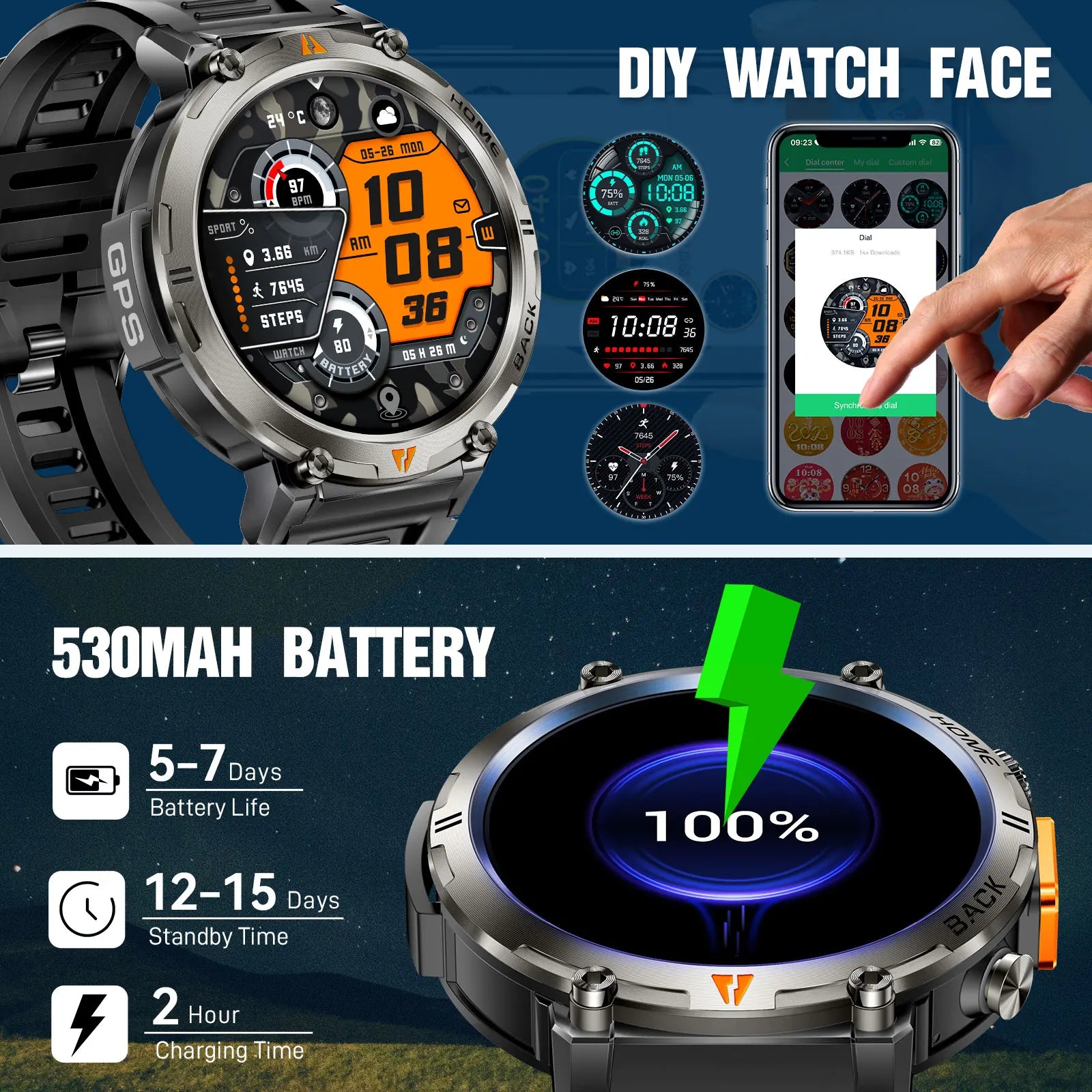 Bluetooth Multi-function Smartwatch Android iOS with Flashlight