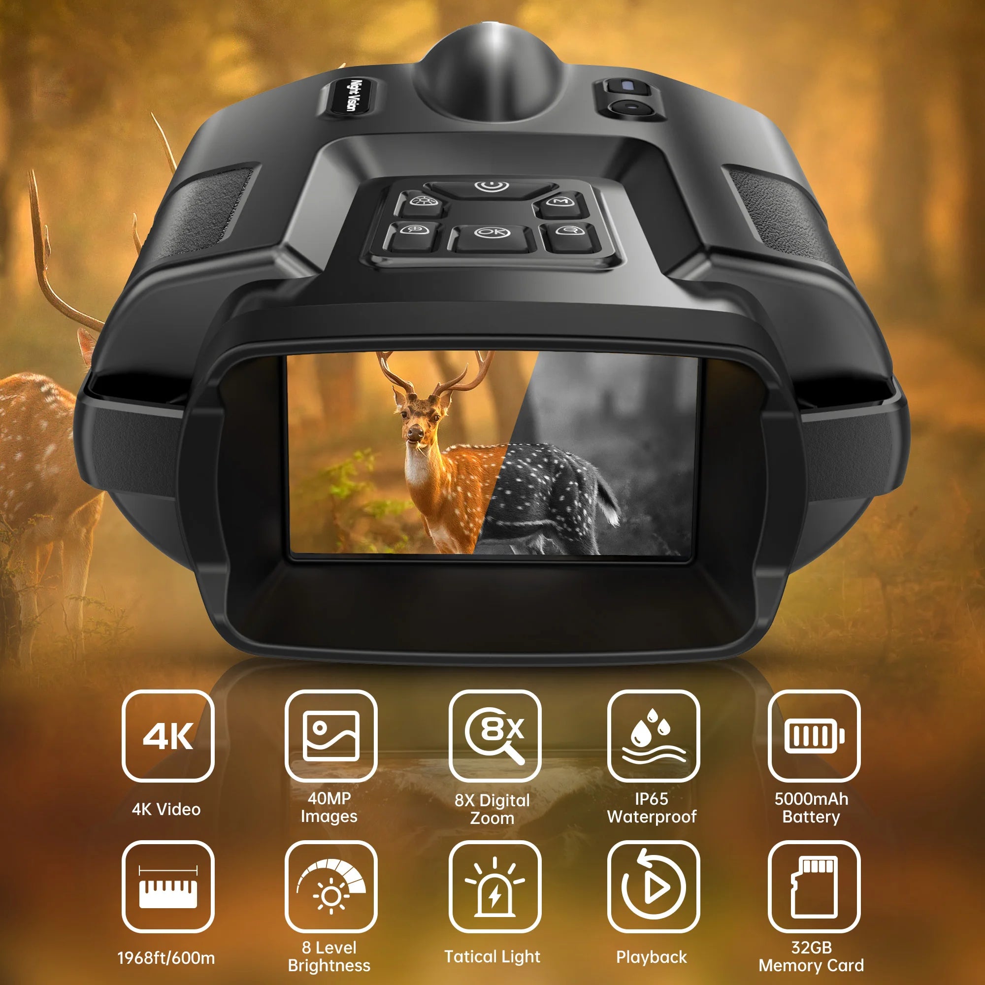 Night Vision Binoculars Rechargeable 8X Digital Zoom 600 Meters