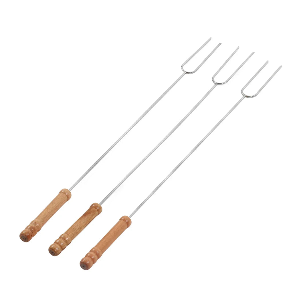 Campfire Roasting Forks 3-Pack - Stainless Steel with Beech Wood Handles