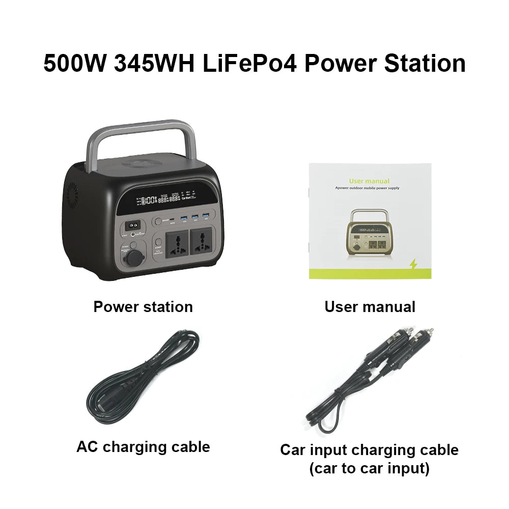 500W Camping Power Station Solar Generator - 110V/220V Portable Battery