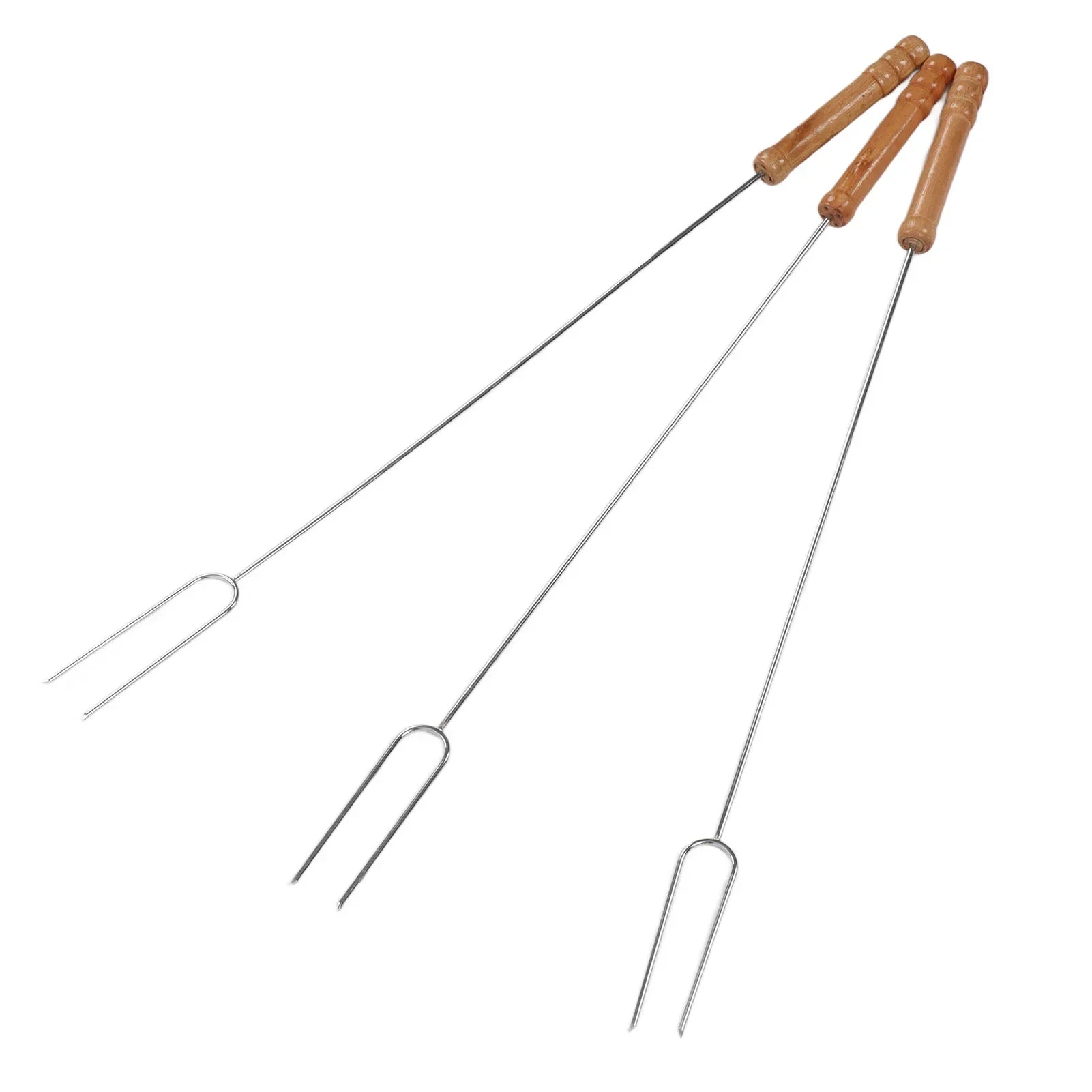3pcs Roasting Forks, Stainless Steel & Beech Wood