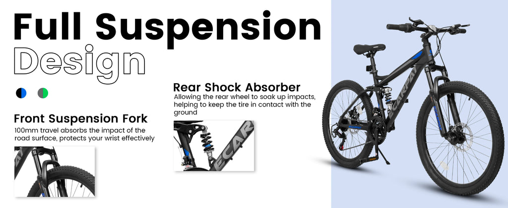 Dual Full Suspension Mountain Bike 24/26/27.5 Inch, 21-Speed
