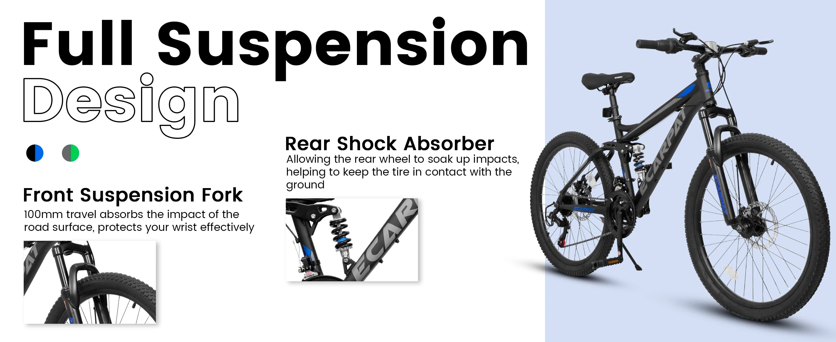 Dual Full Suspension Mountain Bike 24/26/27.5 Inch, 21-Speed