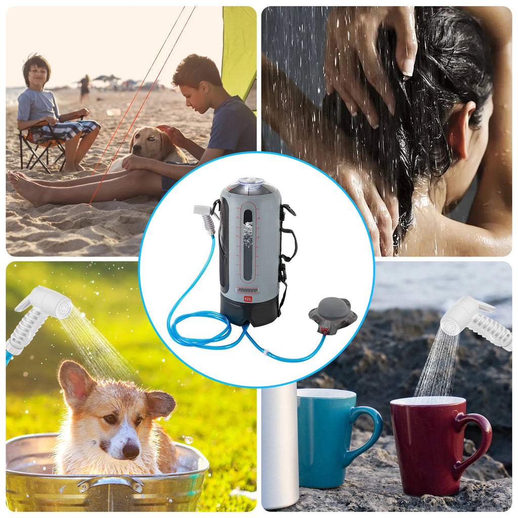 12L Portable Pressure Heating Camp Shower - Solar Heated Outdoor Shower