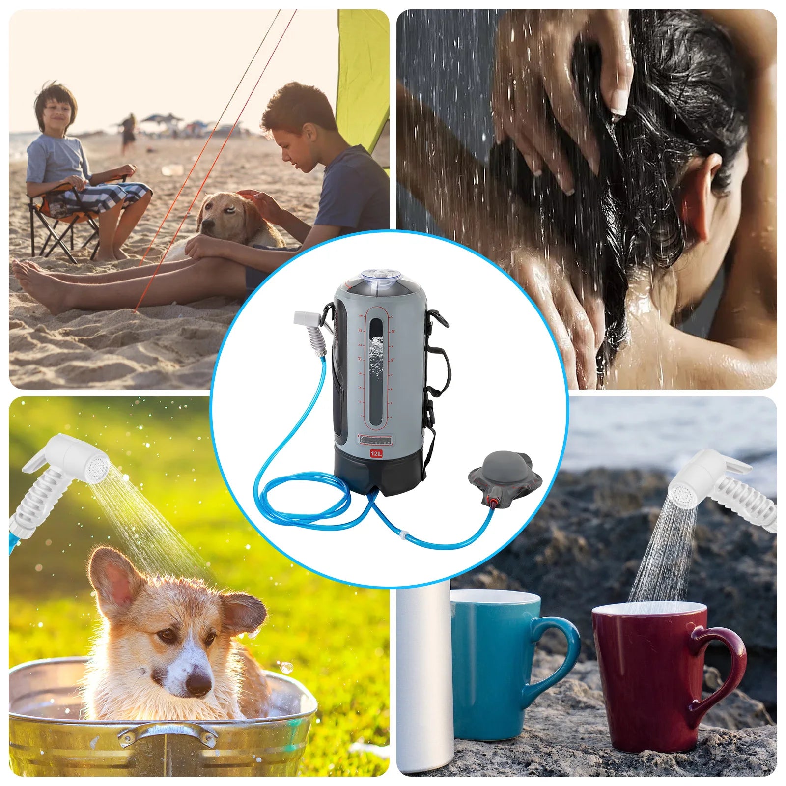 12L Portable Pressure Heating Camp Shower - Solar Heated Outdoor Shower
