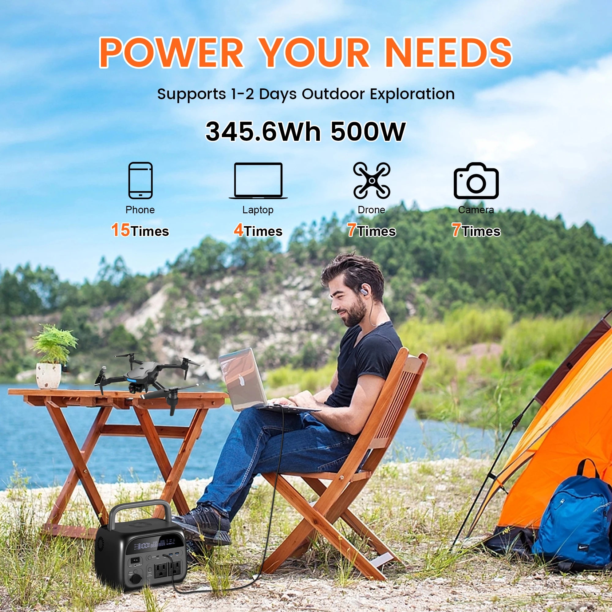 500W Camping Power Station Solar Generator - 110V/220V Portable Battery
