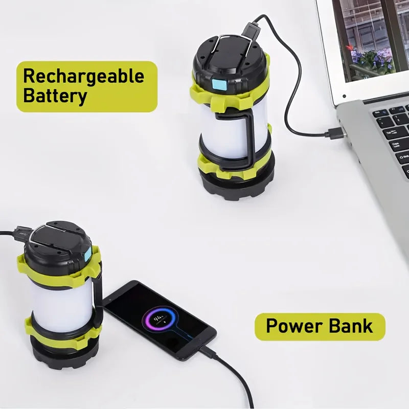 Rechargeable LED Lantern Flashlight and Power Bank - 3-in-1 Camping Light