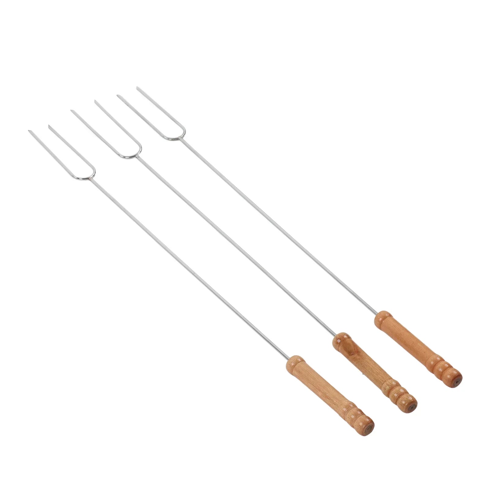 3pcs Roasting Forks, Stainless Steel & Beech Wood